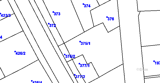 Parcela st. 375/1 v KÚ Lázně Bohdaneč, Katastrální mapa