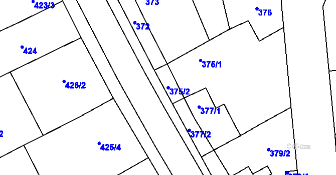 Parcela st. 375/2 v KÚ Lázně Bohdaneč, Katastrální mapa