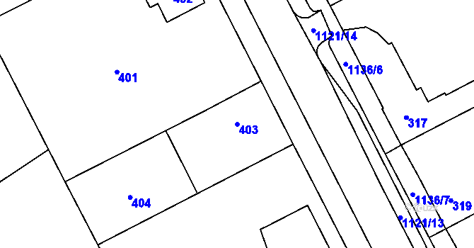 Parcela st. 403 v KÚ Lázně Bohdaneč, Katastrální mapa