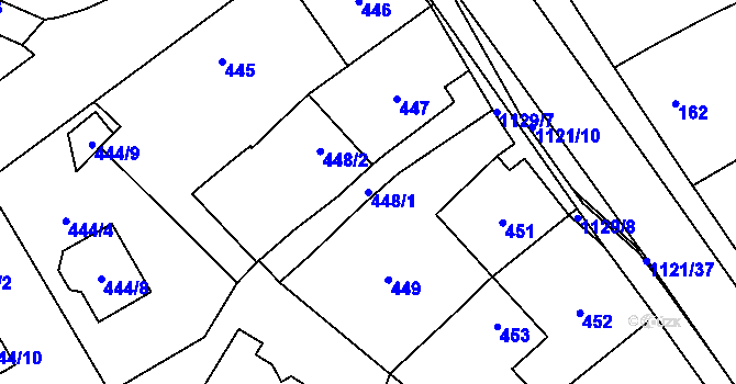 Parcela st. 448/1 v KÚ Lázně Bohdaneč, Katastrální mapa