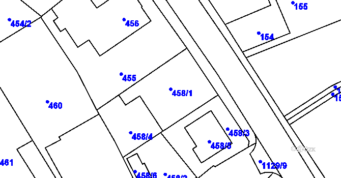Parcela st. 458/1 v KÚ Lázně Bohdaneč, Katastrální mapa