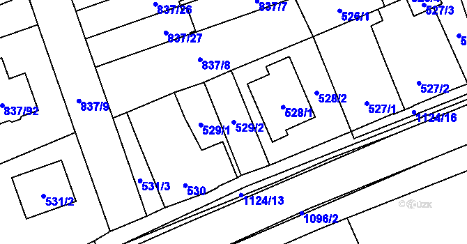 Parcela st. 529/2 v KÚ Lázně Bohdaneč, Katastrální mapa