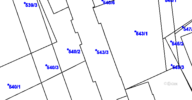 Parcela st. 543/3 v KÚ Lázně Bohdaneč, Katastrální mapa