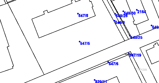 Parcela st. 547/5 v KÚ Lázně Bohdaneč, Katastrální mapa