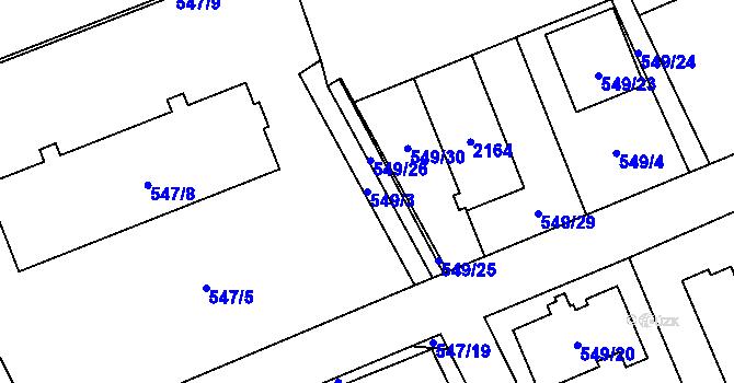 Parcela st. 549/3 v KÚ Lázně Bohdaneč, Katastrální mapa