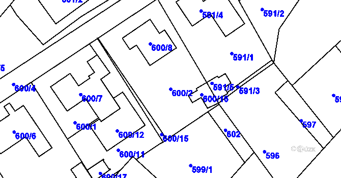 Parcela st. 600/2 v KÚ Lázně Bohdaneč, Katastrální mapa