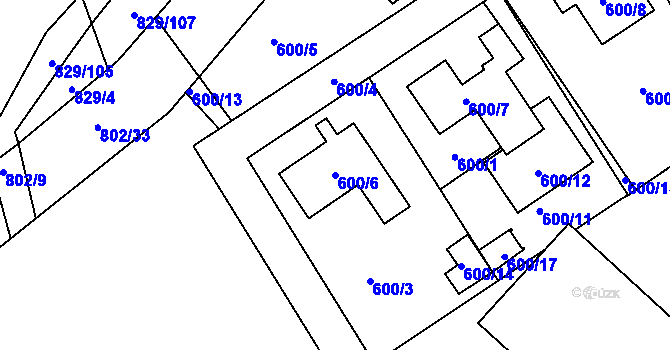 Parcela st. 600/6 v KÚ Lázně Bohdaneč, Katastrální mapa