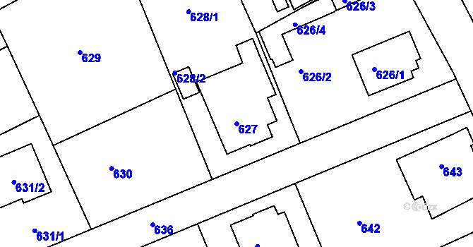 Parcela st. 627 v KÚ Lázně Bohdaneč, Katastrální mapa