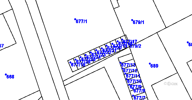 Parcela st. 677/22 v KÚ Lázně Bohdaneč, Katastrální mapa