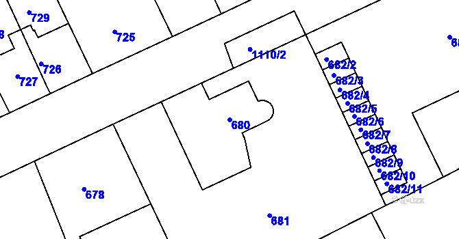 Parcela st. 680 v KÚ Lázně Bohdaneč, Katastrální mapa