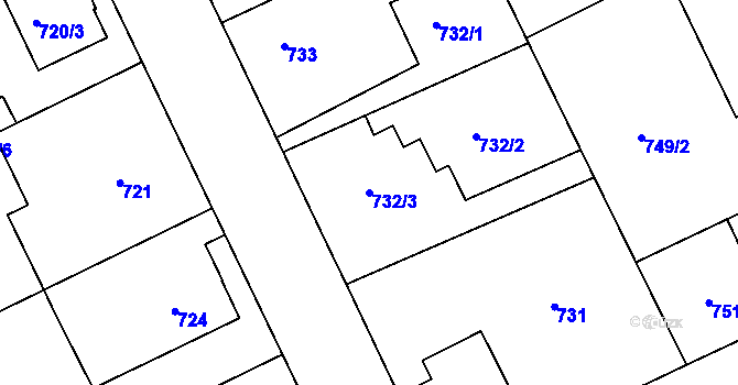Parcela st. 732/3 v KÚ Lázně Bohdaneč, Katastrální mapa
