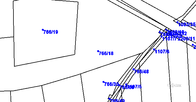 Parcela st. 766/18 v KÚ Lázně Bohdaneč, Katastrální mapa