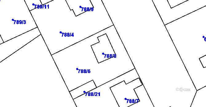 Parcela st. 788/8 v KÚ Lázně Bohdaneč, Katastrální mapa