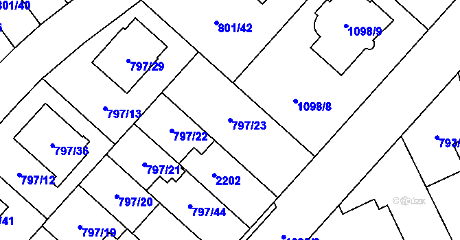Parcela st. 797/23 v KÚ Lázně Bohdaneč, Katastrální mapa