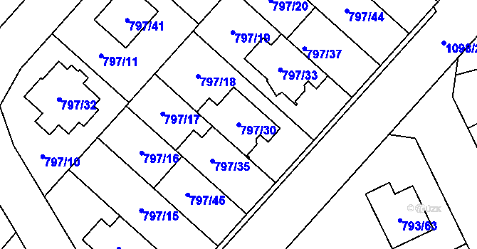 Parcela st. 797/30 v KÚ Lázně Bohdaneč, Katastrální mapa