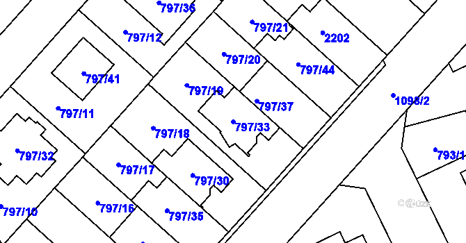 Parcela st. 797/33 v KÚ Lázně Bohdaneč, Katastrální mapa