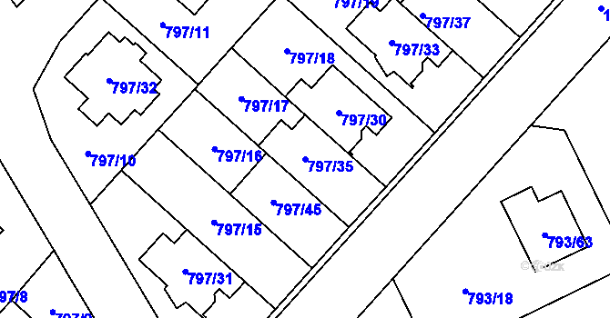 Parcela st. 797/35 v KÚ Lázně Bohdaneč, Katastrální mapa