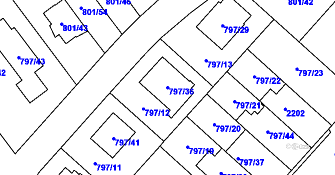 Parcela st. 797/36 v KÚ Lázně Bohdaneč, Katastrální mapa