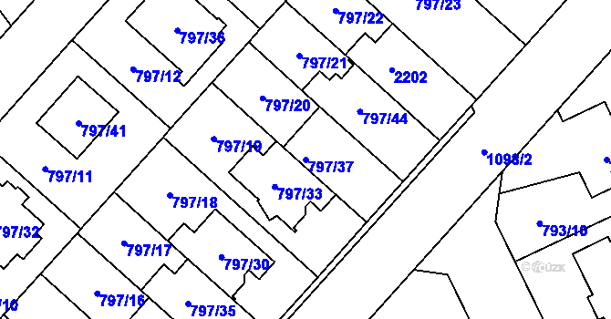 Parcela st. 797/37 v KÚ Lázně Bohdaneč, Katastrální mapa
