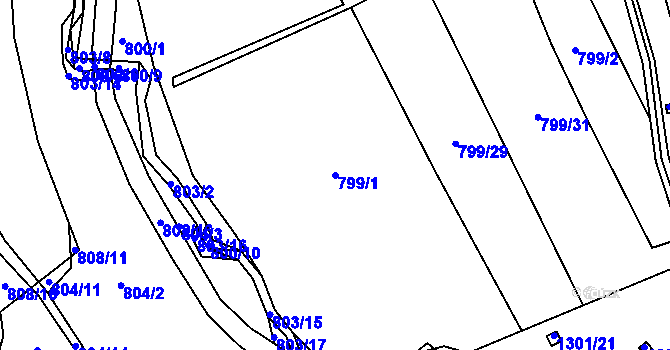 Parcela st. 799/1 v KÚ Lázně Bohdaneč, Katastrální mapa