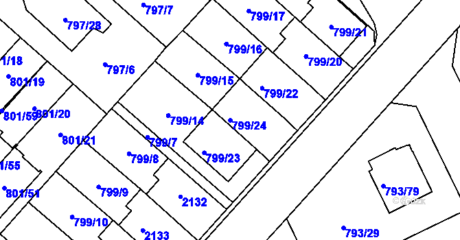 Parcela st. 799/24 v KÚ Lázně Bohdaneč, Katastrální mapa