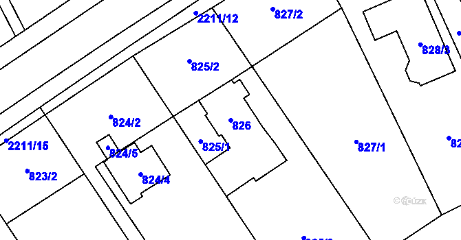 Parcela st. 826 v KÚ Lázně Bohdaneč, Katastrální mapa
