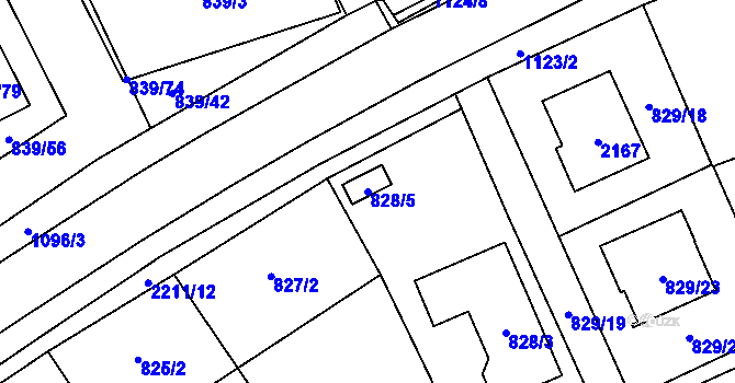 Parcela st. 828/5 v KÚ Lázně Bohdaneč, Katastrální mapa