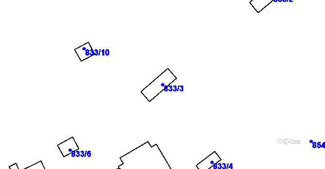 Parcela st. 833/3 v KÚ Lázně Bohdaneč, Katastrální mapa