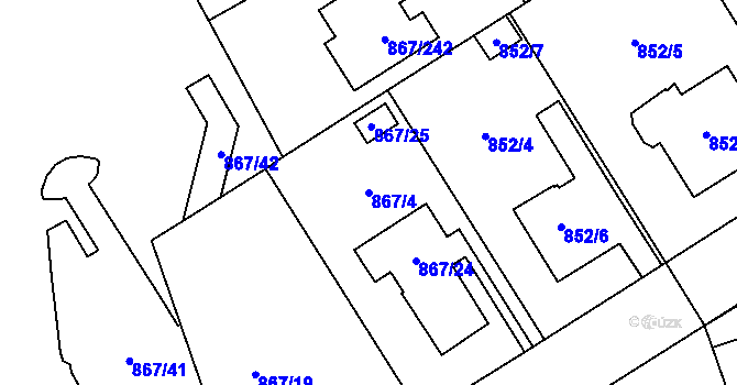 Parcela st. 867/4 v KÚ Lázně Bohdaneč, Katastrální mapa