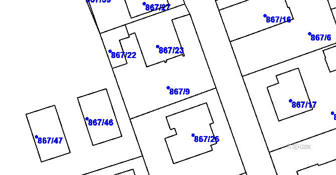 Parcela st. 867/9 v KÚ Lázně Bohdaneč, Katastrální mapa