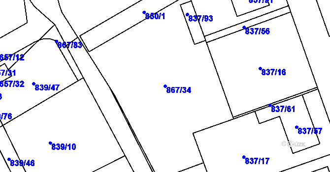 Parcela st. 867/34 v KÚ Lázně Bohdaneč, Katastrální mapa