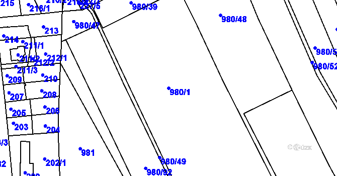 Parcela st. 980/1 v KÚ Lázně Bohdaneč, Katastrální mapa