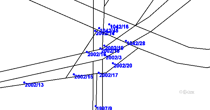 Parcela st. 2002/3 v KÚ Lázně Bohdaneč, Katastrální mapa