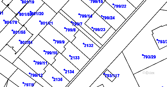 Parcela st. 2132 v KÚ Lázně Bohdaneč, Katastrální mapa
