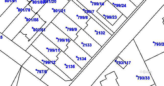 Parcela st. 2133 v KÚ Lázně Bohdaneč, Katastrální mapa