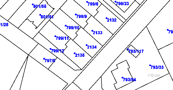 Parcela st. 2134 v KÚ Lázně Bohdaneč, Katastrální mapa