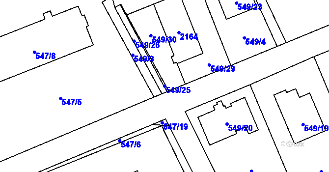 Parcela st. 549/25 v KÚ Lázně Bohdaneč, Katastrální mapa
