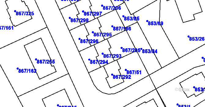 Parcela st. 867/293 v KÚ Lázně Bohdaneč, Katastrální mapa