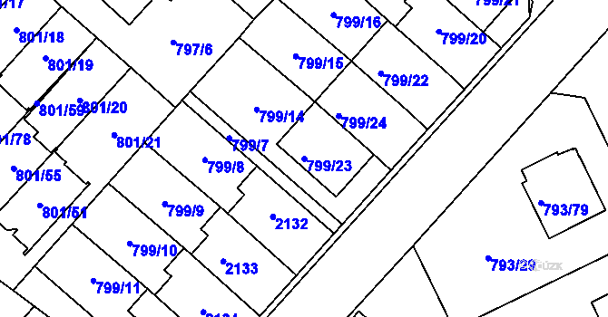 Parcela st. 799/23 v KÚ Lázně Bohdaneč, Katastrální mapa