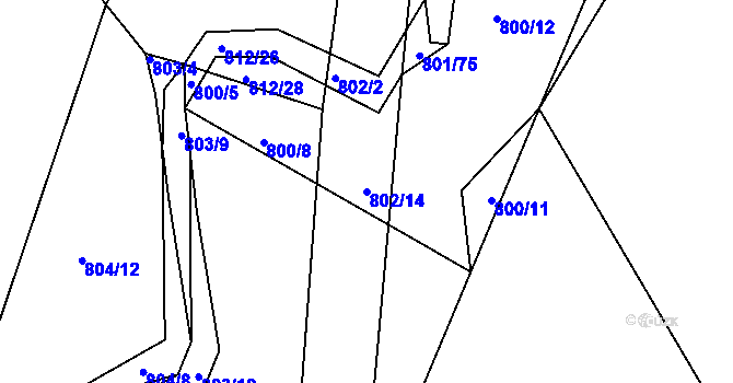 Parcela st. 802/14 v KÚ Lázně Bohdaneč, Katastrální mapa