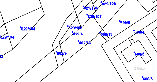 Parcela st. 802/33 v KÚ Lázně Bohdaneč, Katastrální mapa