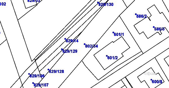 Parcela st. 802/34 v KÚ Lázně Bohdaneč, Katastrální mapa