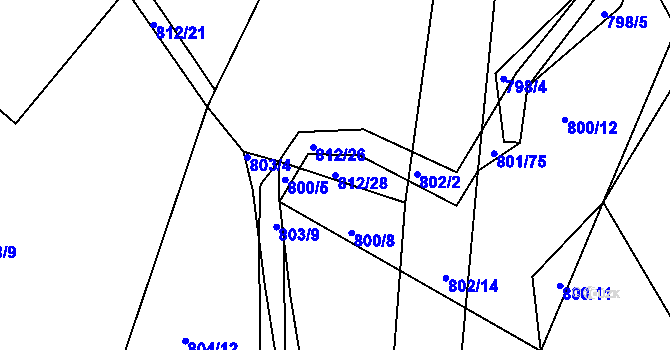 Parcela st. 812/28 v KÚ Lázně Bohdaneč, Katastrální mapa