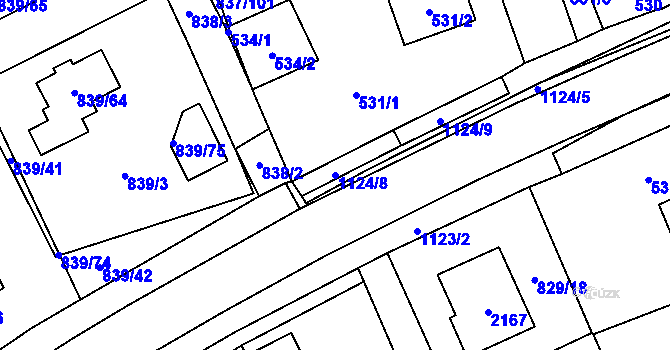 Parcela st. 1124/8 v KÚ Lázně Bohdaneč, Katastrální mapa
