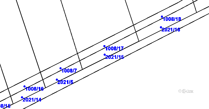 Parcela st. 2021/15 v KÚ Lázně Bohdaneč, Katastrální mapa