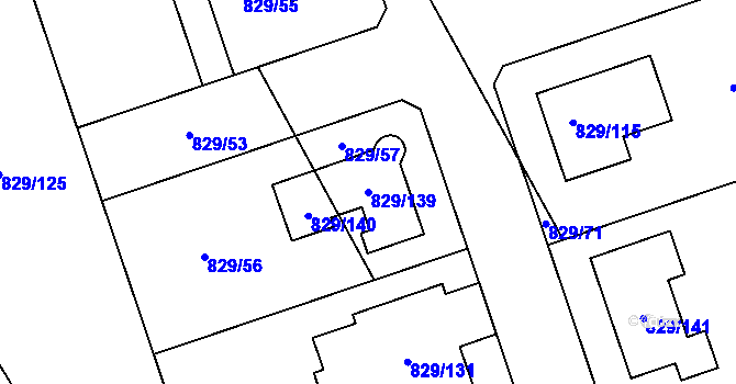 Parcela st. 829/139 v KÚ Lázně Bohdaneč, Katastrální mapa