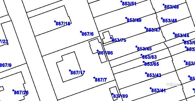 Parcela st. 867/86 v KÚ Lázně Bohdaneč, Katastrální mapa