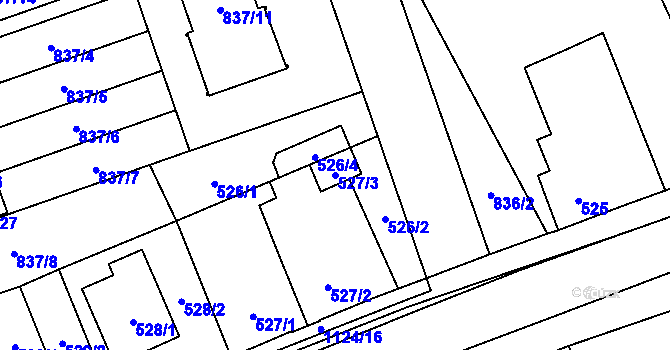 Parcela st. 527/3 v KÚ Lázně Bohdaneč, Katastrální mapa