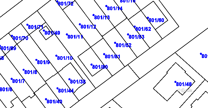 Parcela st. 801/81 v KÚ Lázně Bohdaneč, Katastrální mapa