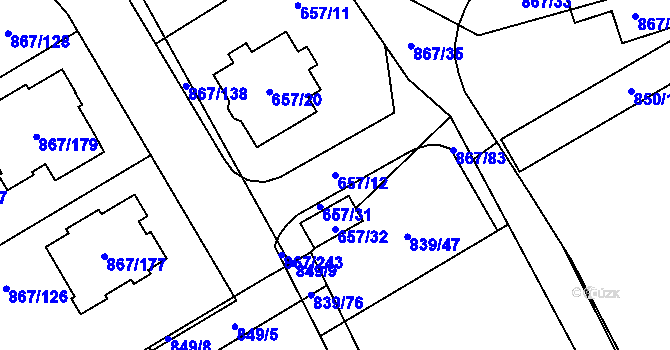 Parcela st. 657/12 v KÚ Lázně Bohdaneč, Katastrální mapa